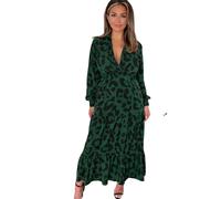 AX Paris Womens/Ladies Leopard Print Long-Sleeved Smock Dres8 UK Green GT39738
