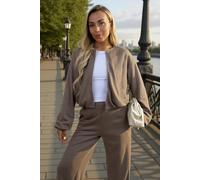AX Paris Women's Mocha Bubble Hem Cropped Soft Bomber Jacket in Light Brown | Size: 16 AX Paris Light Brown 16