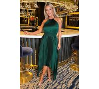 AX Paris Women's Teal Halter Neck Zig Zag Hem Pleated Midi Dress | Size: 8 AX Paris Teal 8