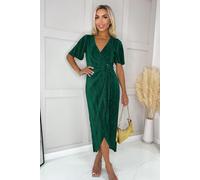 AX Paris Women's Teal Short Sleeve Plisse Wrap Midi Dress | Size: 8 AX Paris Teal 8