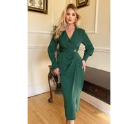 AX Paris Women's Teal Wrap Gold Buckle Midi Dress | Size: 8 AX Paris Teal 8