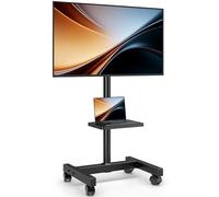 AX WABER Mobile TV Floor Stand for 13-50 inch LCD LED Flat/Curved Panel Screen TVs up to 77 lbs, Height Adjustable TV Stand Mount with Tilt VESA 200x200, Portable TV Stand with Shelf AX2007TBM-1