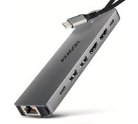 Axagon HMC-7HX2 USB 5Gbps hub, 2x USB-A, USB-C, 2x HDMI 4k/60Hz, RJ-45, PD 100W