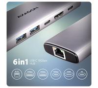 Axagon HMC-6G2L USB 10Gbps hub, 2x USB-A, 1x USB-C, HDMI 4k/60Hz, RJ-45, PD 100W