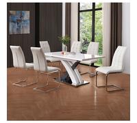 axara large extending grey dining table 6 paris white chairs