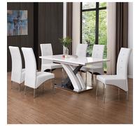 axara large extending grey dining table 6 vesta white chairs