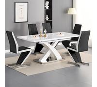 axara large extending white dining table 6 gia black white chairs