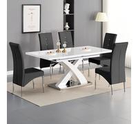 axara large extending white dining table 6 vesta black chairs