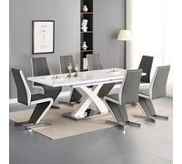 axara large extending white dining table 8 gia grey white chairs