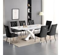 axara large extending white dining table 8 imperial black chairs