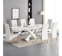 axara large extending white dining table 8 vesta white chairs