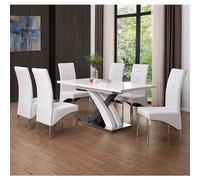 axara small extending grey dining table 6 vesta white chairs