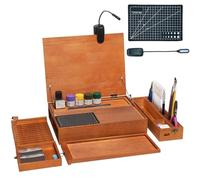 Axazcs Portable Wooden Workstation, High-Precision Model Making Workbench, with LED Light and A5 Cutting Mat, for Precision DIY Crafting and Assembly