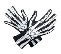 AXBXCX Skeleton Gloves Full Finger Wrist Bone Skull Gloves Halloween Long Arm Length Dance, Black, Short