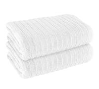 Axcent Comfort 100% Hydro Cotton Ribbed Jumbo Bath Sheets (2 Pack, 185x96cm) Extra Large Bath Towels Shrinkage Resistant Bathroom Bathsheets (White)