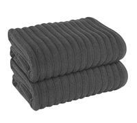 Axcent Comfort 100% Hydro Cotton Ribbed Jumbo Bath Sheets (2 Pack, 185x96cm) Extra Large Bath Towels Shrinkage Resistant Bathroom Bathsheets (Charcoal)