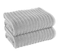 Axcent Comfort 100% Hydro Cotton Ribbed Jumbo Bath Sheets (2 Pack, 185x96cm) Extra Large Bath Towels Shrinkage Resistant Bathroom Bathsheets (Silver)