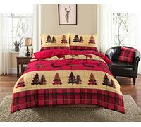 Axcent Comfort 100% Natural Brushed Cotton Stag Duvet Cover Double Size, Animal Print Flannelette Duvet Cover Set with 2 Pillow Cases Soft Thermal Warm XMAS Festive Quilt Covers Bedding Sets (Red)