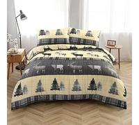 Axcent Comfort 100% Natural Brushed Cotton Stag Duvet Cover Double Size, Animal Print Flannelette Duvet Cover Set with 2 Pillow Cases Soft Thermal Warm XMAS Festive Quilt Covers Bedding Sets (Grey)