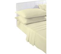 Axcent Comfort 3 Piece Lemon Plain Polycotton 4FT Fitted Sheets Set (Fitted Sheet + Pillowcases Pair) Non Iron Percale Fabric 40Cm Extra Deep 4FT Fitted Bed Sheet
