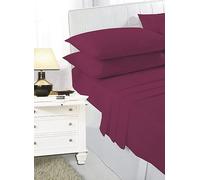 Axcent Comfort 3 Piece Polycotton Double Flat Sheet Set Wine (Flat Sheet + Pillowcases Pair) Percale Quality Double Flat Bed Sheet