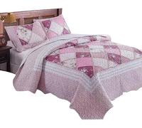 Axcent Comfort 3 Piece Printed Floral Patchwork Quilted Bedspreads Throw Fits Double and Kingsize Beds, Vintage Design Bed Throw Comforter with 2 Pillow Shams 230x250 cm, Pink (Bm-9010)