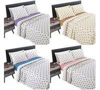 Axcent Comfort 4 Piece Thermal Rosebud Flannelette Sheets Set (Flat Sheet, Fitted Sheet, Pillowcases Pair) Easy Care 100% Brushed Cotton Bed Sheet Set (Blue, Double)