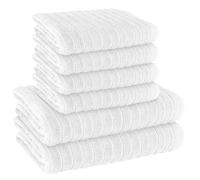 Axcent Comfort 6 Piece 100% Hydro Cotton Ribbed Towel Set, 500 GSM Super Soft Bathroom Ribbed Towels - 4 Hand Towel 2 Bath Towel (White, 6 Piece Towels Bale Sets)