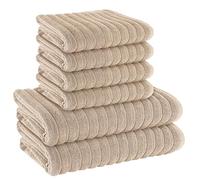 Axcent Comfort 6 Piece 100% Hydro Cotton Ribbed Towel Set, 500 GSM Super Soft Bathroom Ribbed Towels - 4 Hand Towel 2 Bath Towel (Mink, 6 Piece Towels Bale Sets)