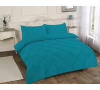Axcent Comfort Alexander Diamonds Pleated Pintuck Duvet Cover Super King Size, Soft Luxury Pinch Pleat Duvet Cover Set Pintuck Bedding Sets (Teal, Super King)