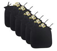 Axcent Comfort Cushion Chair Seat Pads Set of 6 Black | 38 x 38 cm, Plain Dining Chair Seat Cushion Pads with Ties for Home Office Kitchen Garden