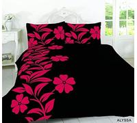 Axcent Comfort Floral Alyssa Double Duvet Cover - Soft Polycotton Duvet Cover Set with 2 Pillow Cases - Modern Bedding Quilt Cover Set, Alyssa - Red Black