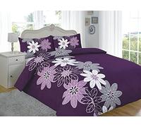 Axcent Comfort Floral Lynda Super King Size Duvet Cover - Soft Polycotton Duvet Cover Set with Pillowcases - Bedding Quilt Cover Set (Aubergine - Purple)