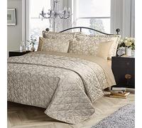 Axcent Comfort Floral Textured Luxurious Kew Jacquard Duvet Cover Set, Easy Care Soft Duvet Cover Set with Pillow Cases Quilt Bed Cover Bedding Set (Gold, Double)