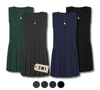 Axcent Comfort Girls School Pinafore Dress with Pleated Skirt & Heart Zip Back to School Wear Uniforms in Ages 2-16 Years (Green, 6-7 Years)