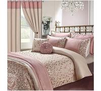 Axcent Comfort Marie Embroidered Duvet Cover - Soft Leaf Style Sequin Duvet Cover Set with 2 Pillow Cases - Embroidery Designer Bedding Bedroom (Pink, Super King Duvet Cover Set)