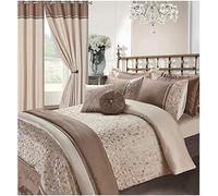 Axcent Comfort Marie Embroidered Duvet Cover - Soft Leaf Style Sequin Duvet Cover Set with Pillow Cases - Embroidery Designer Bedding Bedroom (Latte, Double Duvet Cover Set)