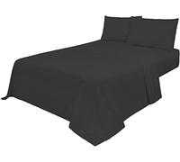Axcent Comfort Non Iron Plain Bed Sheets Set (Flat Sheet + Fitted Sheet + Pillowcases Pair) 4 Piece Polycotton Percale Fabric (Black, King Sheet Set)