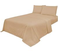 Axcent Comfort Non Iron Plain Bed Sheets Set (Flat Sheet + Fitted Sheet + Pillowcases Pair) 4 Piece Polycotton Percale Fabric (Latte, King Sheet Set)