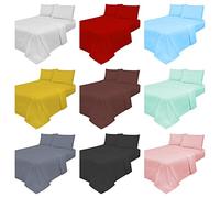 Axcent Comfort Non Iron Plain Bed Sheets Set (Flat Sheet + Fitted Sheet + Pillowcases Pair) 4 Piece Polycotton Percale Fabric (Chocolate, Double Sheet Set)