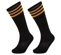 Axcent Comfort Pair of Crew Socks for Men Women 3 Stripe Football Sports Sock, Unisex Athletic Hockey Basketball Rugby Soccer Socks (Yellow Stripe)