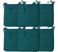 Axcent Comfort Plain Chair Cushion Seat Pads Set of 6 Teal Removable Cover Foam Dining Garden Chair Seat Pads with Ties for Home Office Patio Kitchen Indoor Outdoor UK 37x42cm