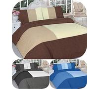 Axcent Comfort Reversible Modern Suede Patch Duvet Cover & 2 Pillowcases Set, Printed Polycotton Quilt Covers Linen Bedding Sets (Chocolate, Super King 260x220 cm)