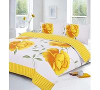 Axcent Comfort Rosaleen Floral Double Size Duvet Cover Flowers Soft Poly Cotton Yellow Duvet Set with Pillow Cases, Modern Bedding Duvet Quilt Cover Sets