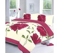 Axcent Comfort Rosaleen Floral King Size Duvet Cover Flowers Soft Poly Cotton Fuchsia Duvet Set with Pillow Cases, Modern Bedding Duvet Quilt Cover Sets