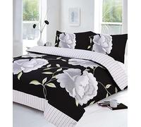 Axcent Comfort Rosaleen Floral Super King Size Duvet Cover Flowers Soft Poly Cotton Black Duvet Set with Pillow Cases, Modern Bedding Duvet Quilt Cover Sets