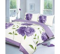 Axcent Comfort Rosaleen Floral Super King Size Duvet Cover Flowers Soft Poly Cotton Lilac Duvet Set with Pillow Cases, Modern Bedding Duvet Quilt Cover Sets