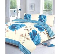 Axcent Comfort Rosaleen Floral Super King Size Duvet Cover Flowers Soft Poly Cotton Teal Duvet Set with Pillow Cases, Modern Bedding Duvet Quilt Cover Sets