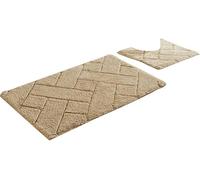 Axcent Comfort Super Soft Bali Bath Mat Sets 2 Piece Washable Bali Bath and Pedestal Mat Sets Non Slip Bathroom Mat - 100% Cotton Plush (Natural/Light Brown, 50 x 80 + 45 x 50 cm)