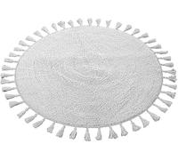 Axcent Comfort Tasselled Round Bath Mat White 100% Cotton Rug, Super Soft & Plush Non-Slip Carpet for Bathroom - Large 70x70cm Washable Bathroom Floor Rug